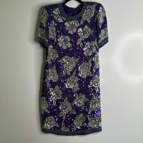 Vantage Joan Leslie slik sequins beaded evening dress size medium purple sliver - Picture 6 of 13
